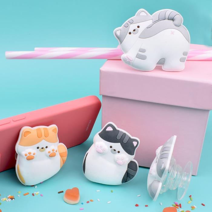 나인어클락 고양이 냥이 스마트 그립 실리콘 톡 핸드폰 거치대