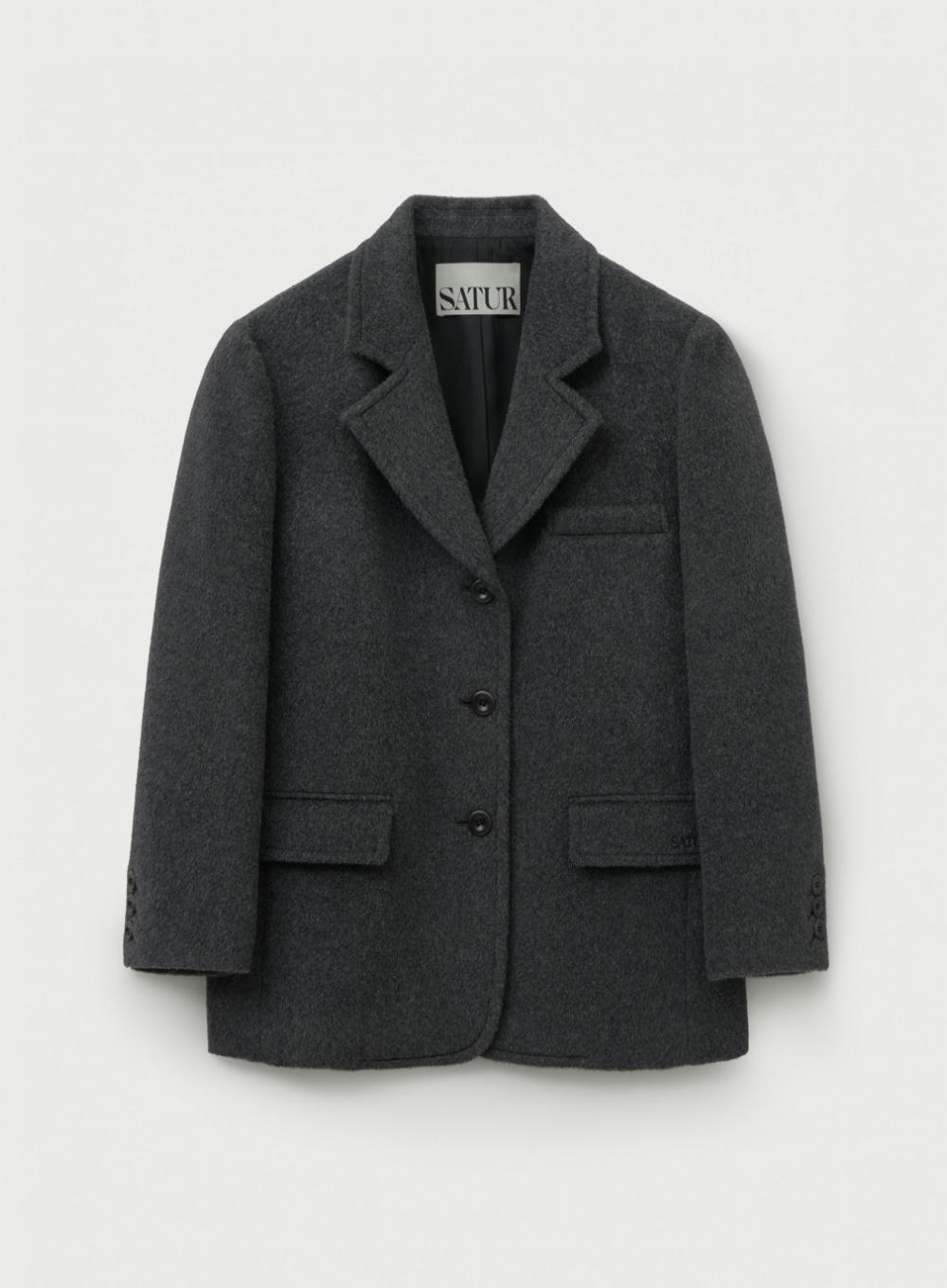 (W) Cashmere Wool Blend Single Blazer - Charcoal