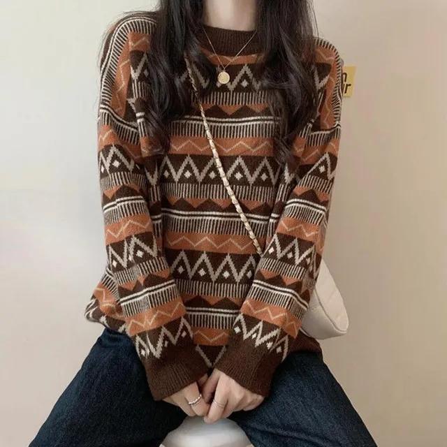 여성 노르딕 패턴 니트 겨울 가을 세미오버핏