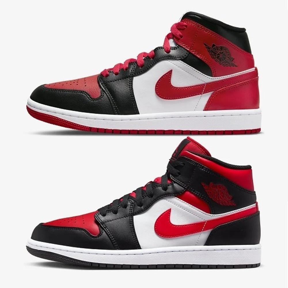 나이키 농구화 에어 조던 1 미드 브레드 토 블랙 파이어 레드