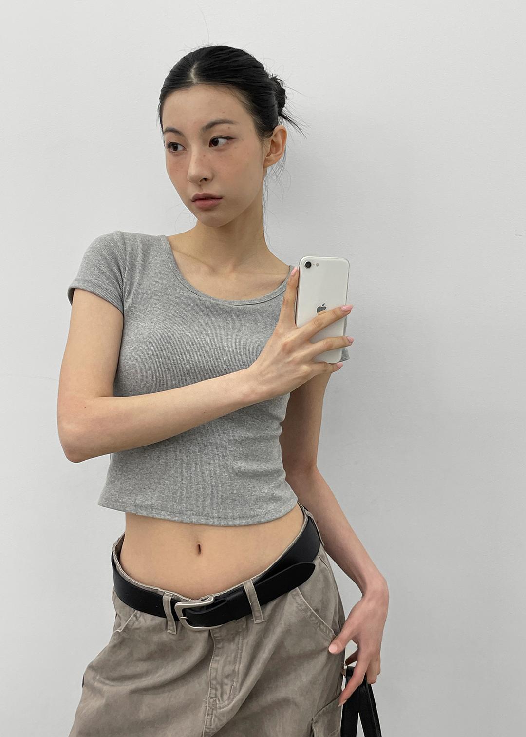 블랙업 [MADE] 이지 베이직 골지 유넥 반팔티 (캡내장)