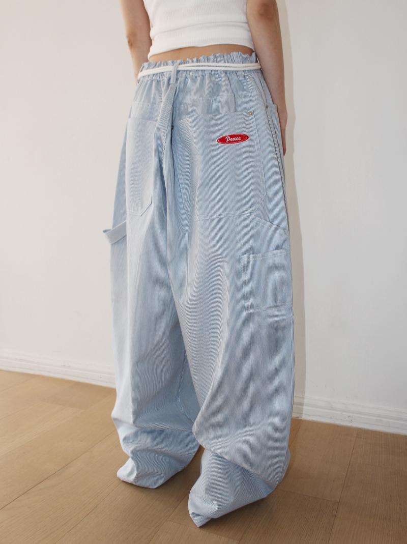 (*당일발송) PIECE STRIPE WIDE PT (sora / navy)