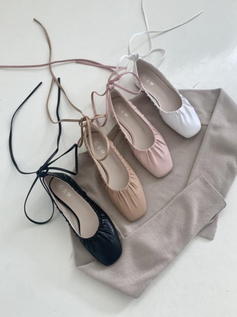신상 특가 끈 탈부착 발레리나 셔링 플랫 (4컬러)