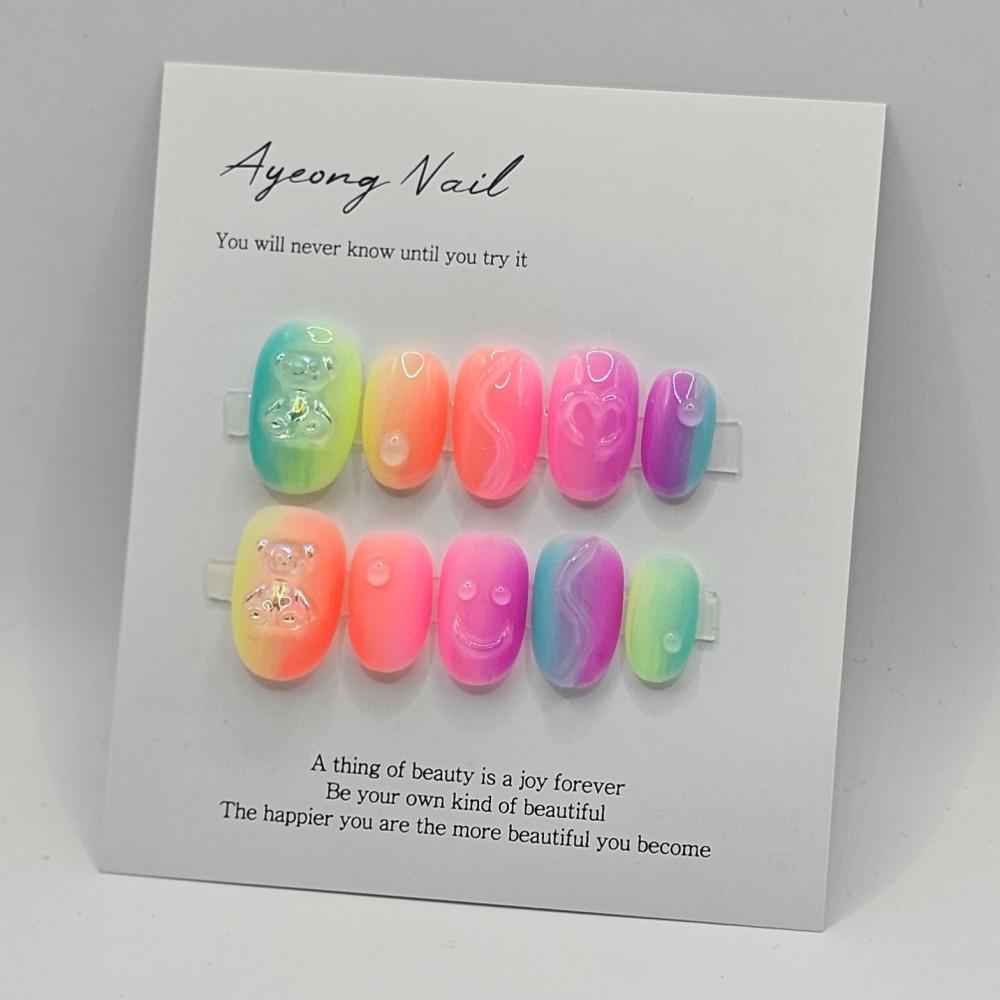 네온 곰돌이 그라데이션 수제네일팁