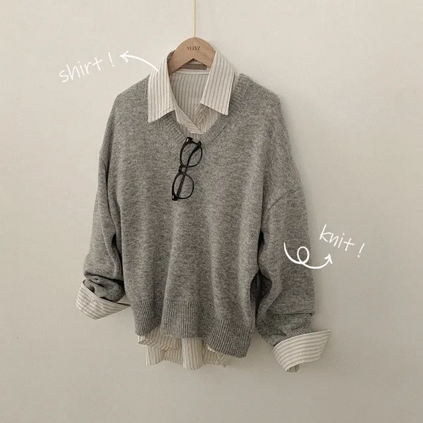 [울니트/촉감굿] 가을코디종결! 브이넥 루즈핏 긴팔니트