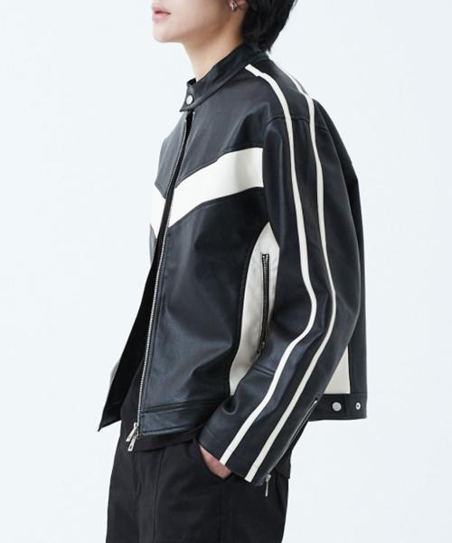 트랙 레더 바이커자켓-블랙