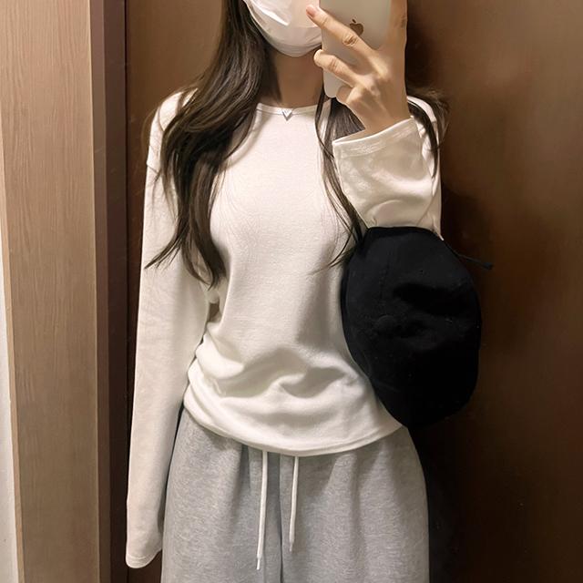 오브마인 [모달/루즈핏버전] 면 모달 유넥 라운드 루즈핏 기본 이너 롱 긴팔 티셔츠 면티