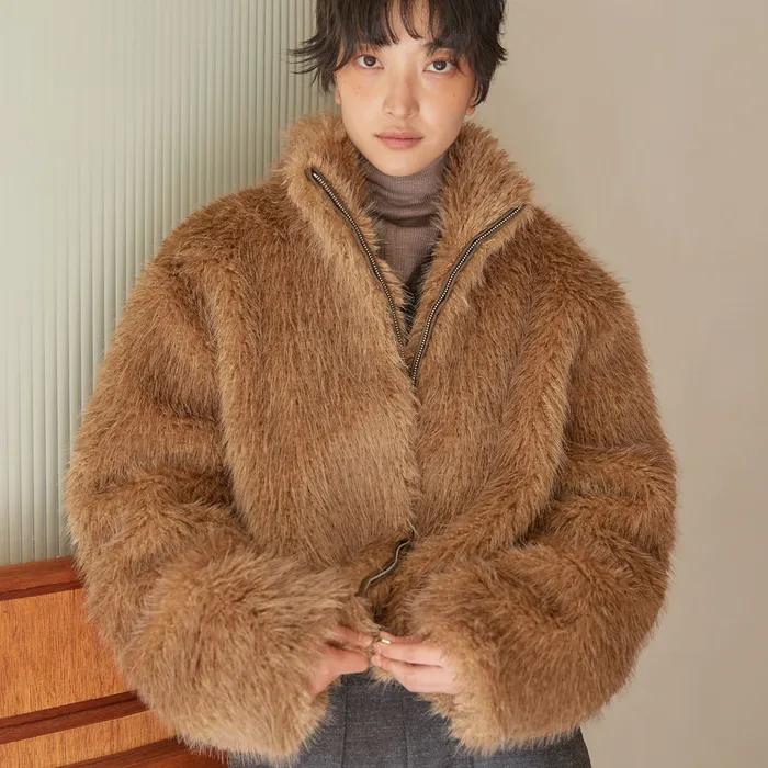 FUR ZIP-UP MUSTANG  [ BROWN ]