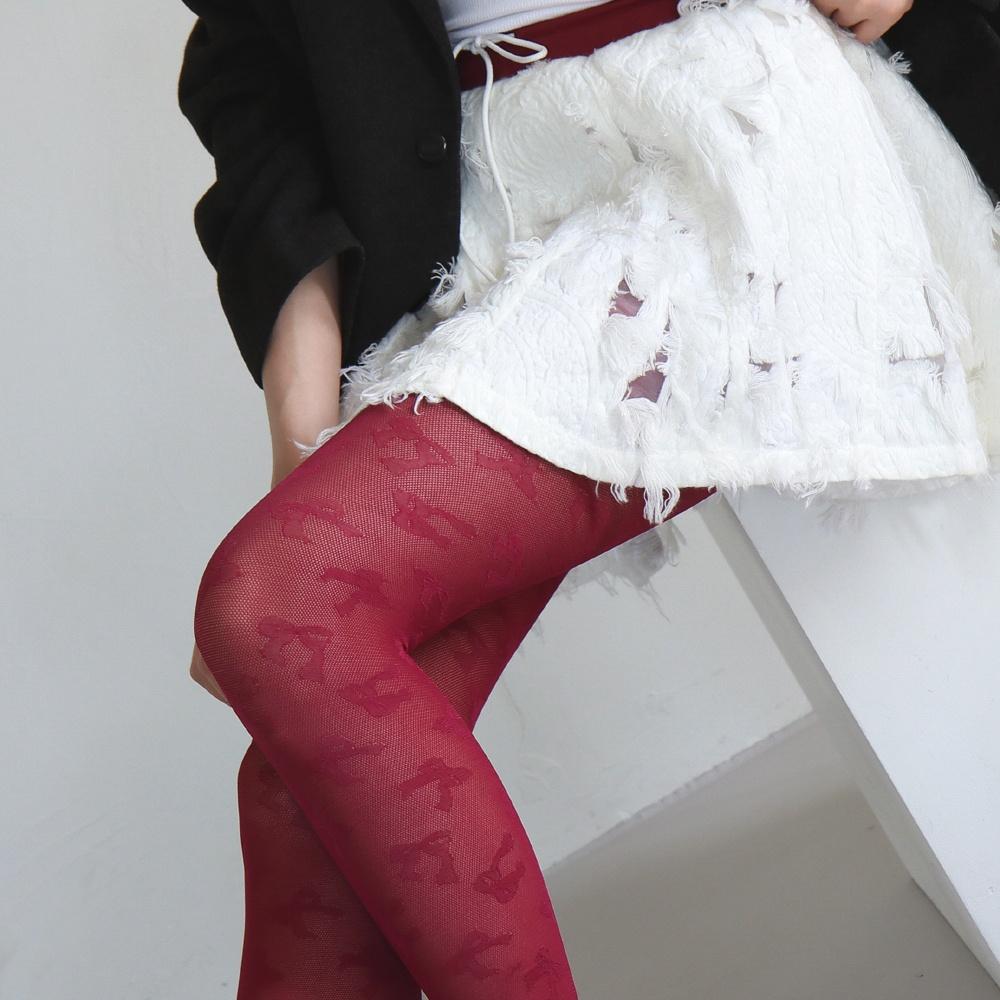 [29CM단독] ribbon pattern tights red