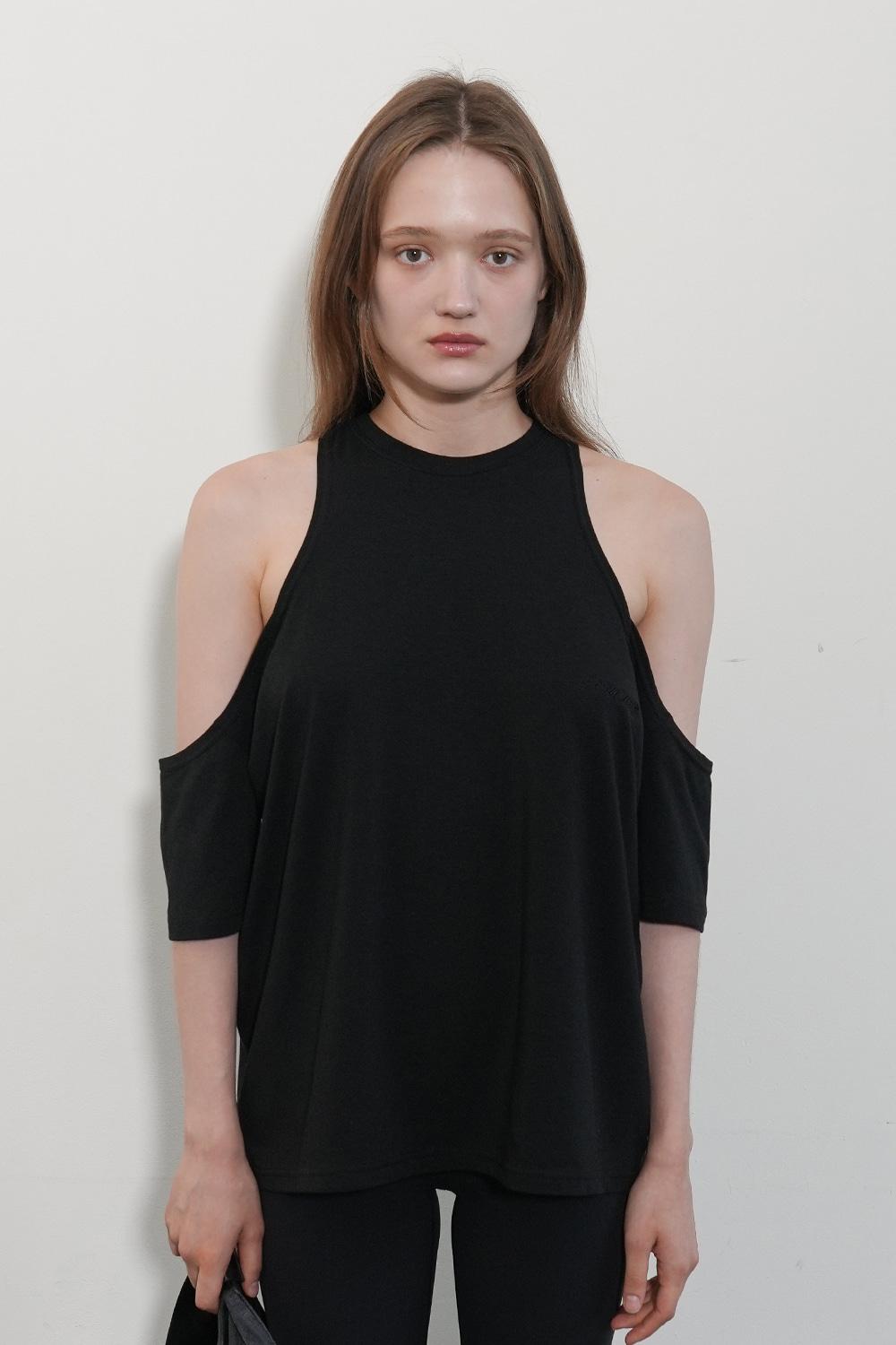 Over-fit Cut-out T-shirt-Black
