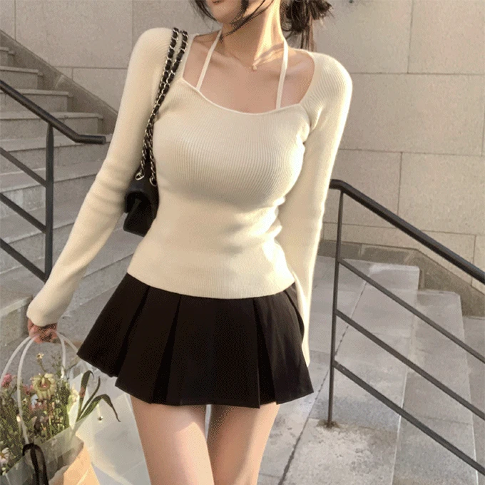 [🌷핑크추가!][단독제작] 몰딘 모달21% 홀터넥 골지 니트 -5 color