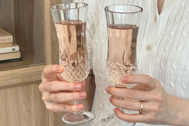 다이아몬드 롱 쉘  고블렛잔 2P 와인잔 세트 화이트 레드 와인잔 유리잔