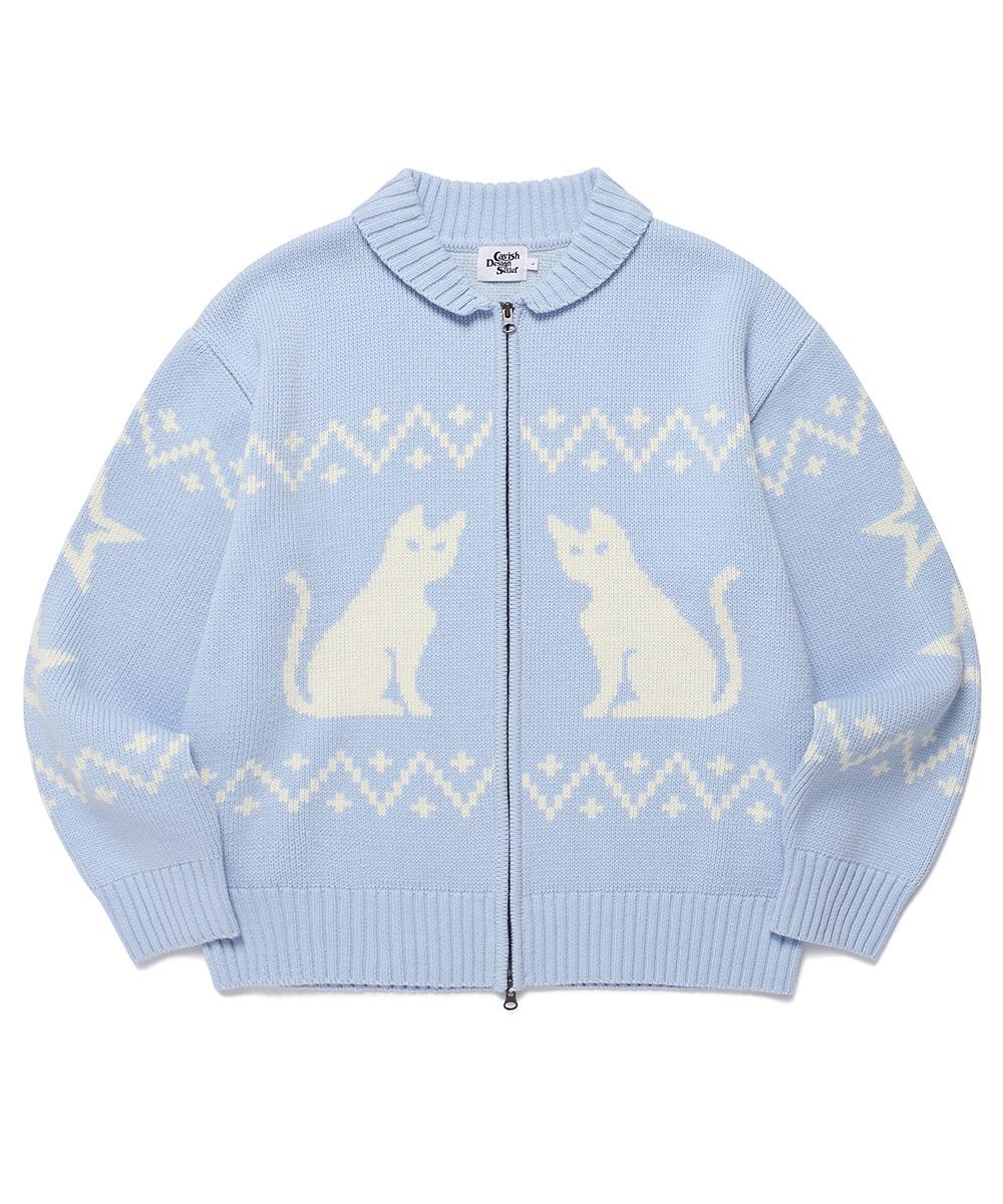 CATS ZIP UP CARDIGAN[SKY BLUE]