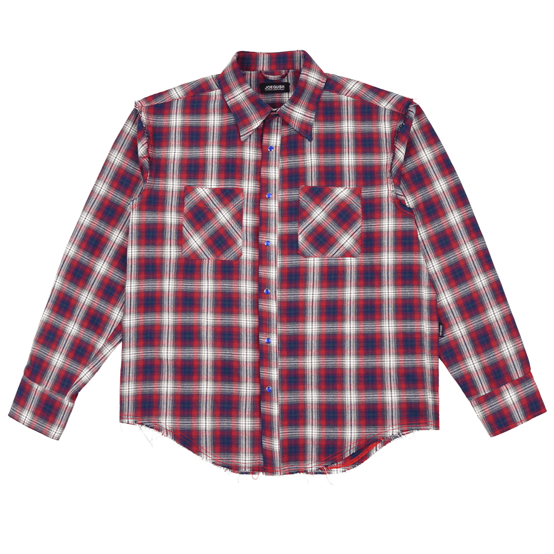 Raw Edge Flannel Shirt (Red/Navy)