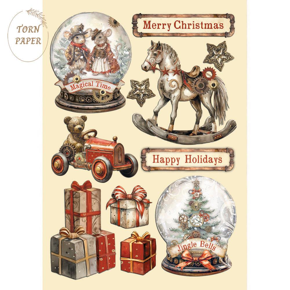 Stamperia 스탬페리아 Colored Wooden shape Gear up for Christmas snowglobes STA 495