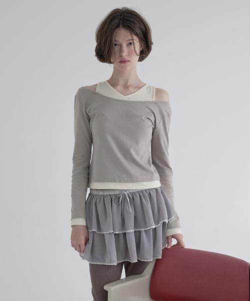 LAYERED CUTOUT T-SHIRT (LIGHT GREY)