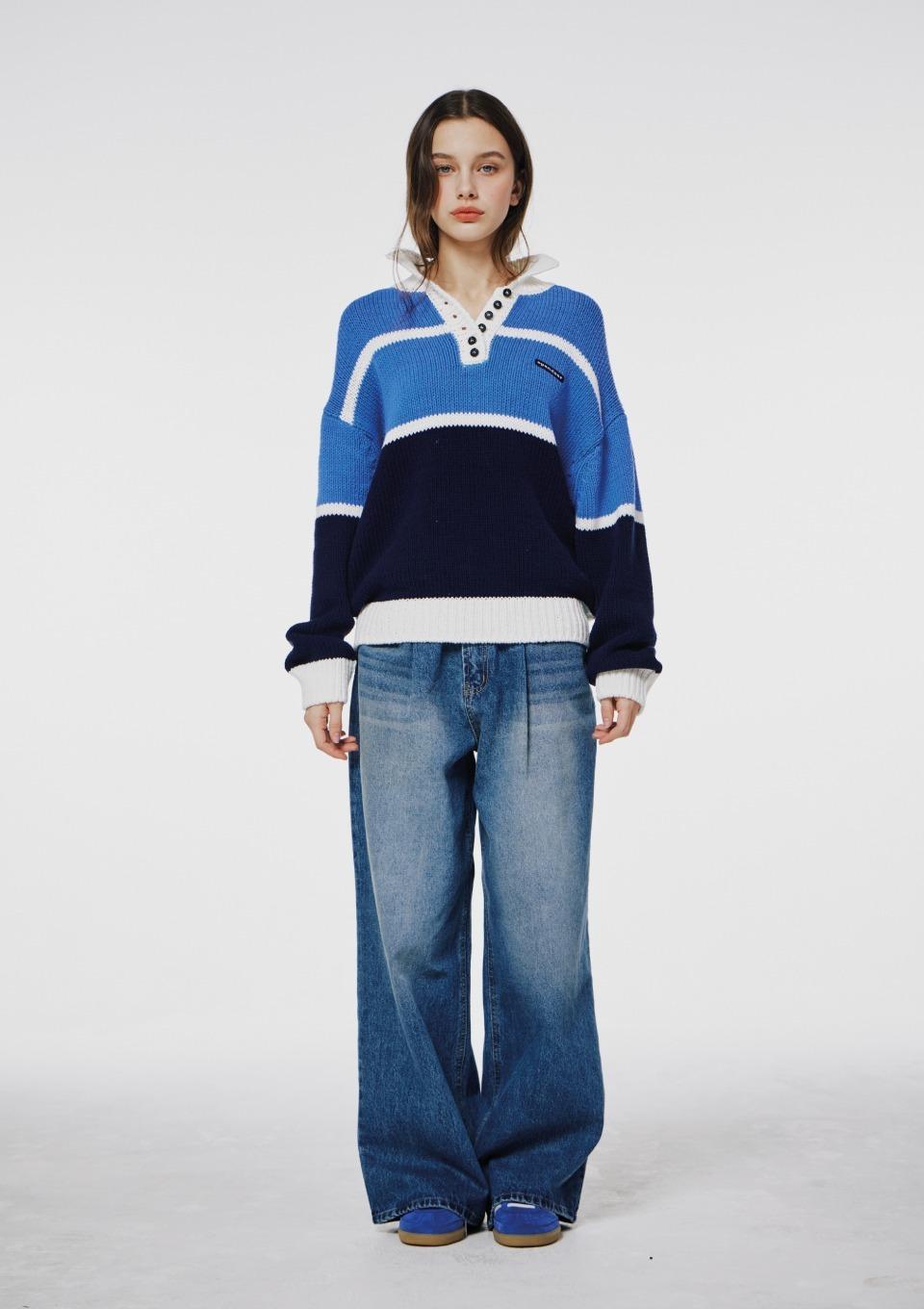 Color Block Knit Blue