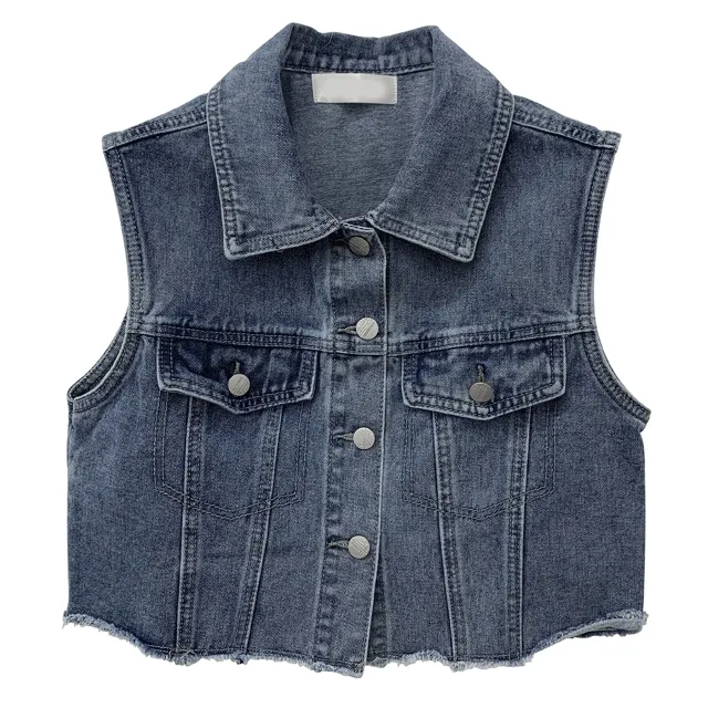 데님 크롭 컷팅 베스트 청 조끼