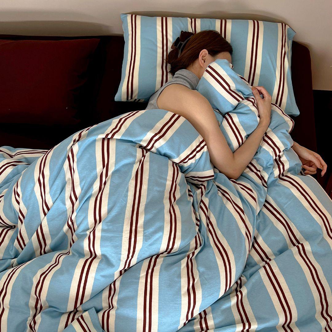 트윈 스트라이프 니트코튼 침구세트 (스카이블루)