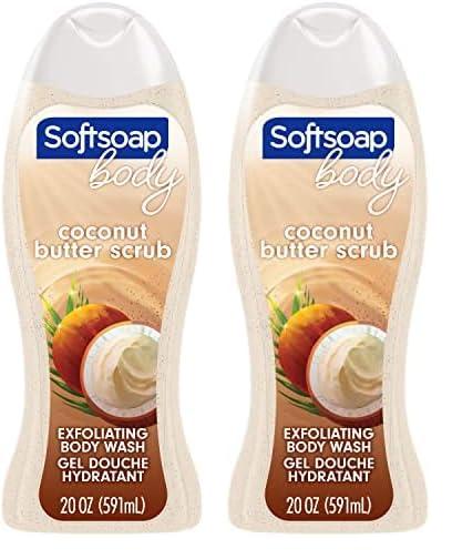 Softsoap Body Wash, Coconut Butter Scrub Body Wash, Exfoliating Body Wash, 20 Ounce (Pack of 2)