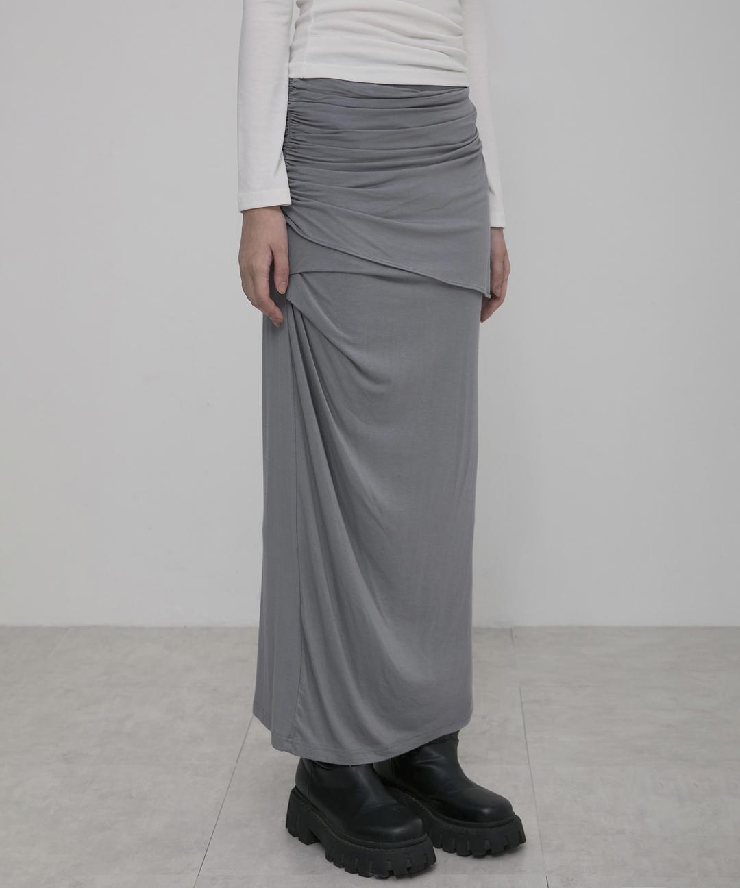 Layered Draped Jersey Maxi Skirt (FL-257_Gray)