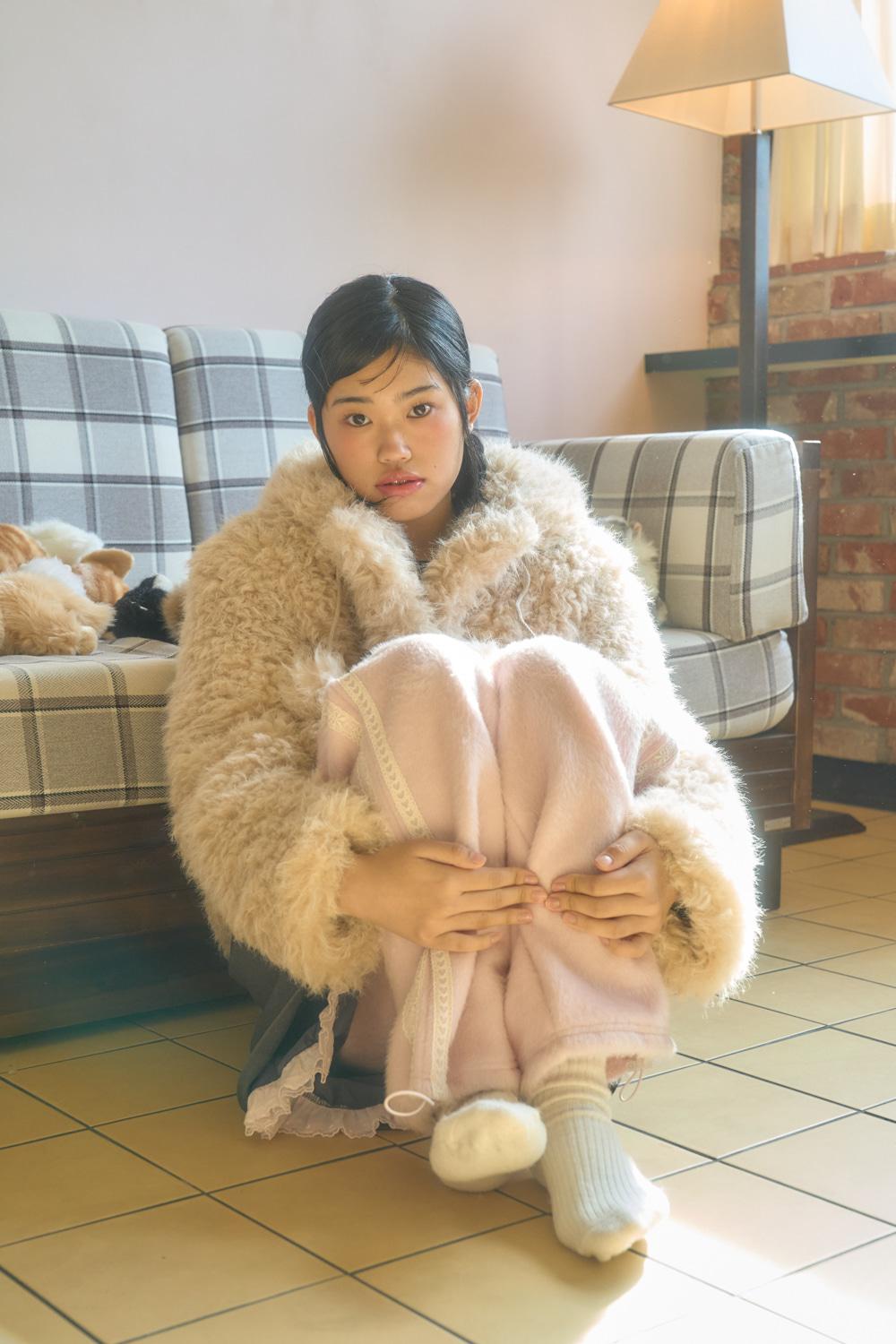 FURRY LACE TRIMMING PANTS (PINK,IVORY)