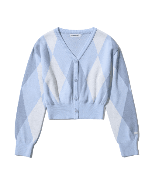 ARGYLE CROP W CARDIGAN [GREYISH BLUE]