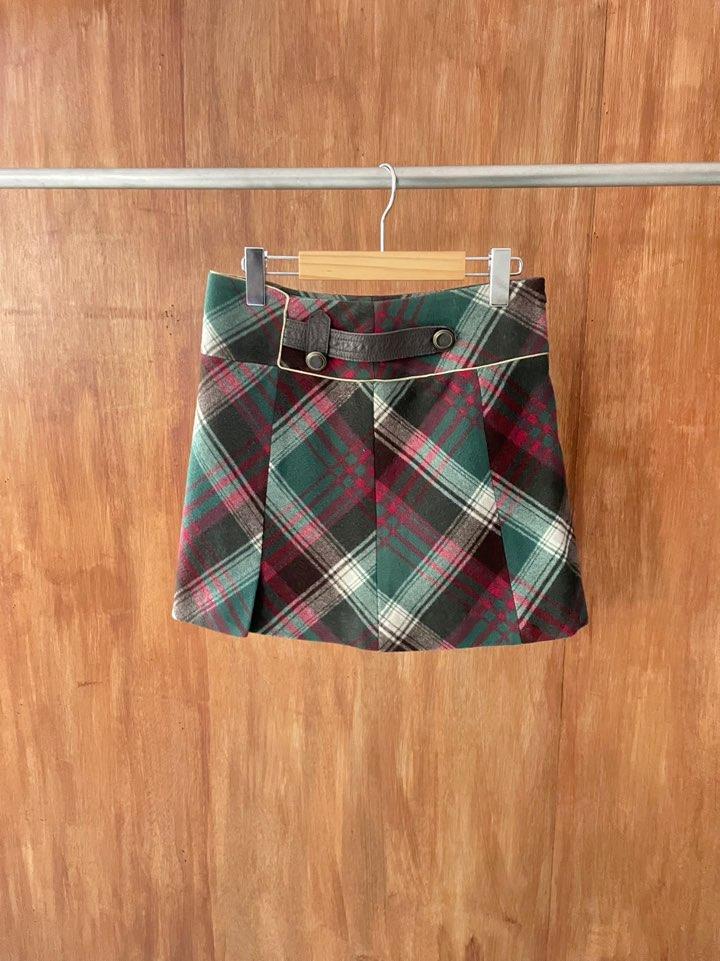 Tartan check wool mini skirt