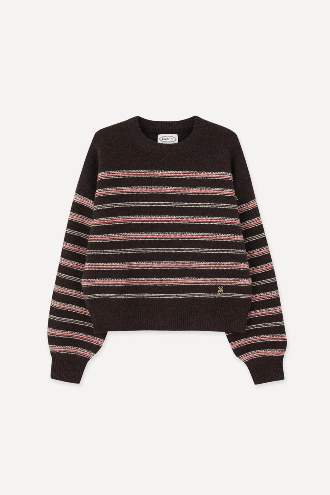 [리사이클] 빈티지 스트라이프 니트 풀오버_Dark Brown