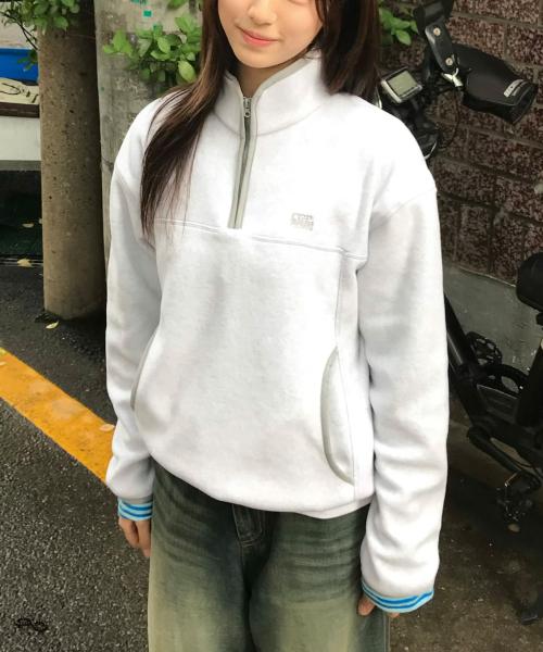 (우먼) 폴라플리스 하프 집업_멜란지그레이