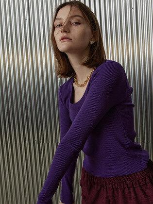 SIMPLE U-NECK KNIT [VIOLET]