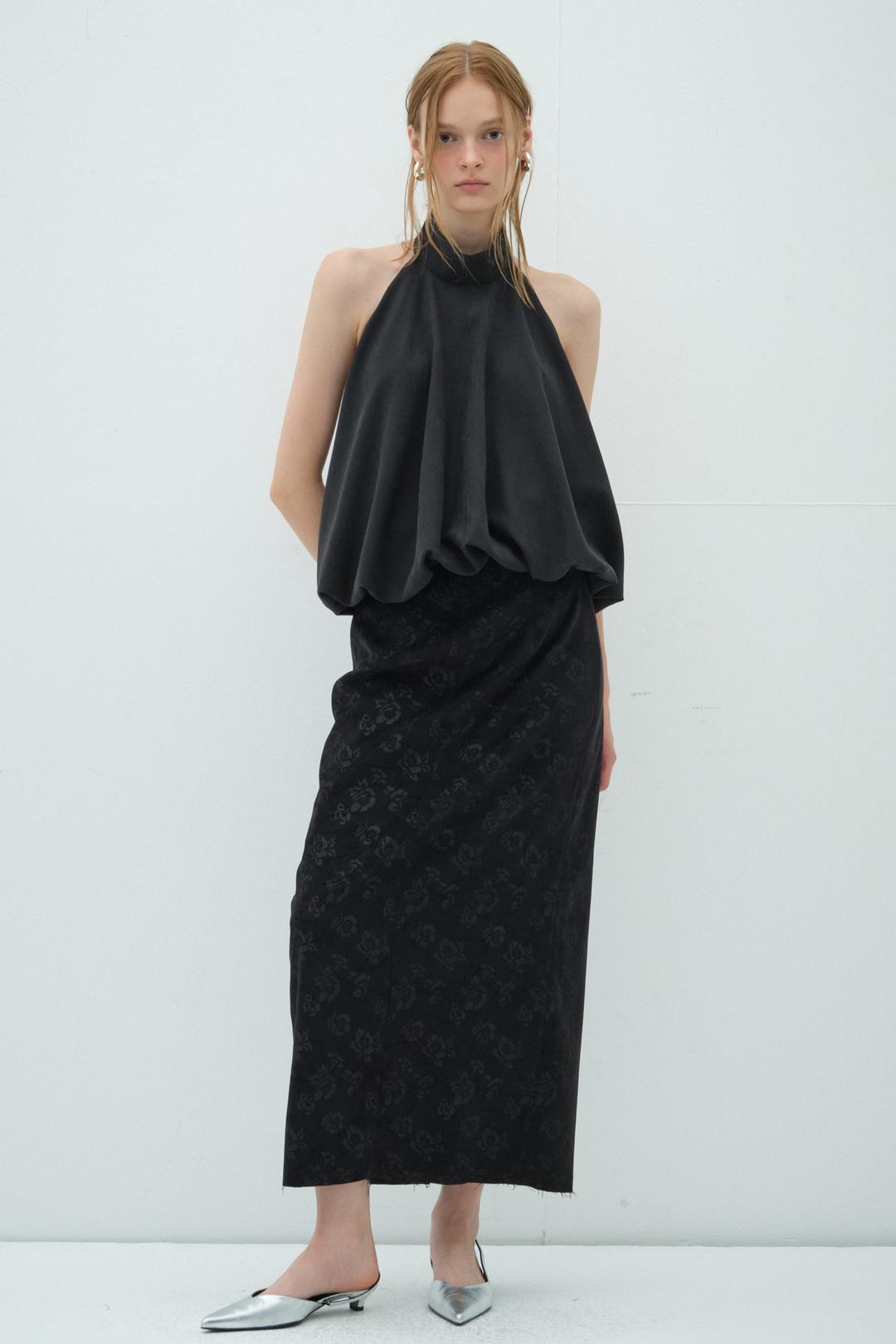 JACQUARD SUEDE LONG SKIRT_BLACK ROSE