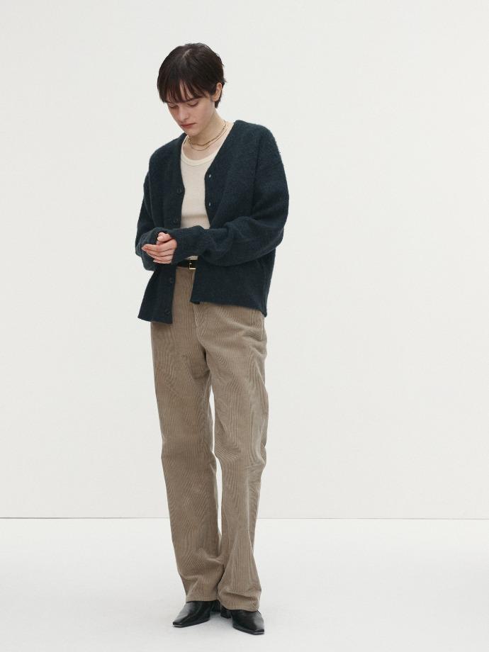 BRUSHED MOHAIR V-NECK CARDIGAN_ DARK TURQUOISE
