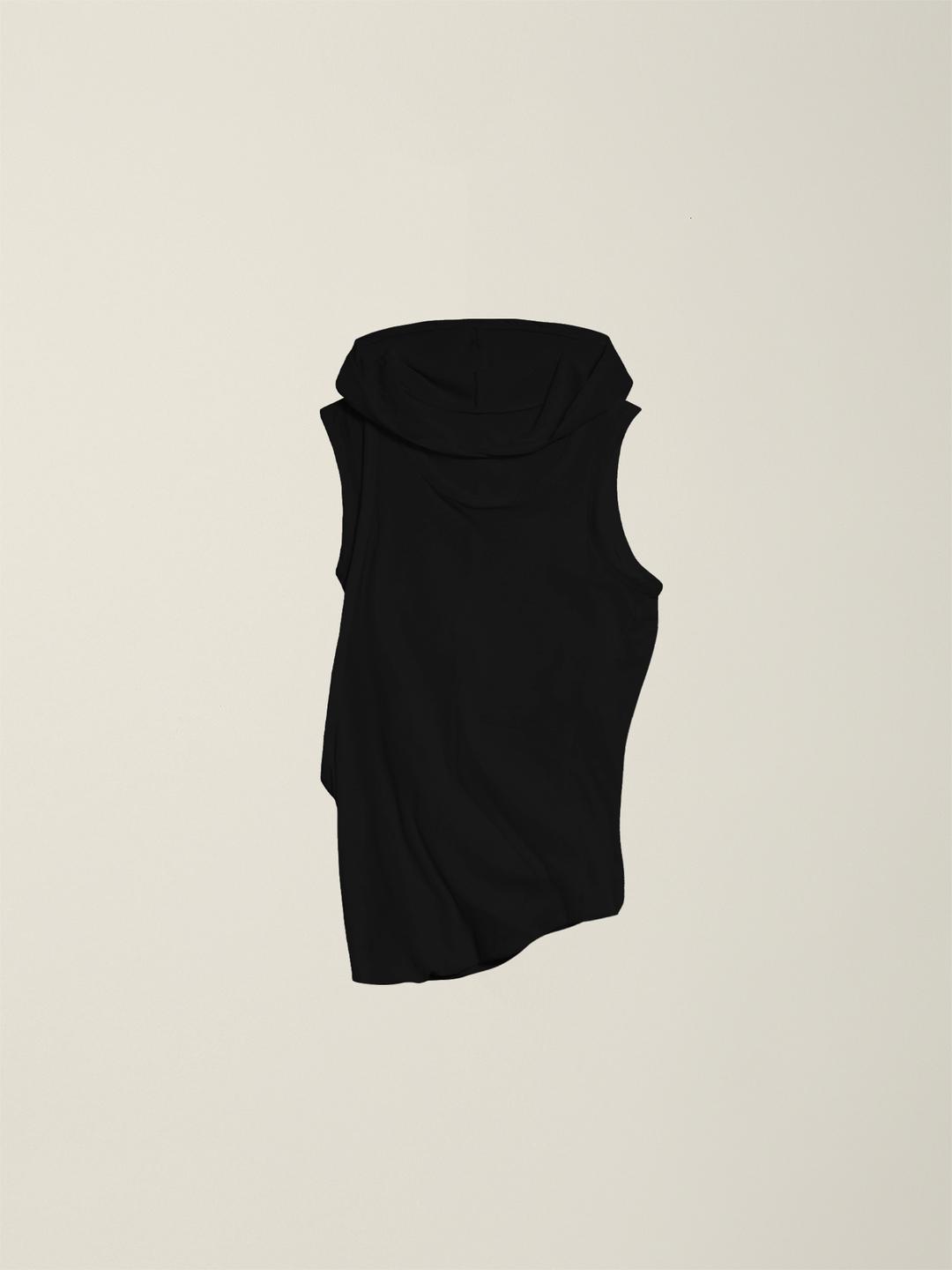 WOMEN TWIST SLEEVELESS HOODED DRESS  BLACK