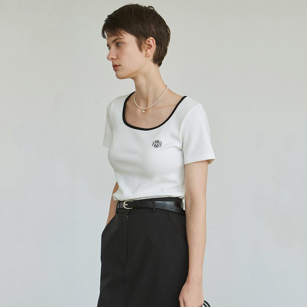 RIBBED SQUARE NECK HALF KNIT_WHITE