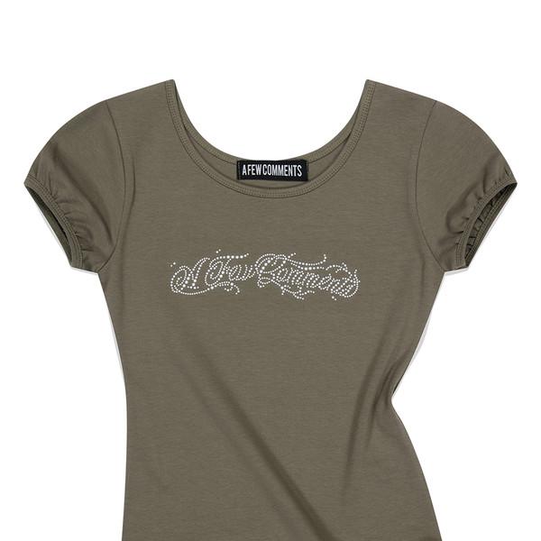 Metal stud baby tee khaki