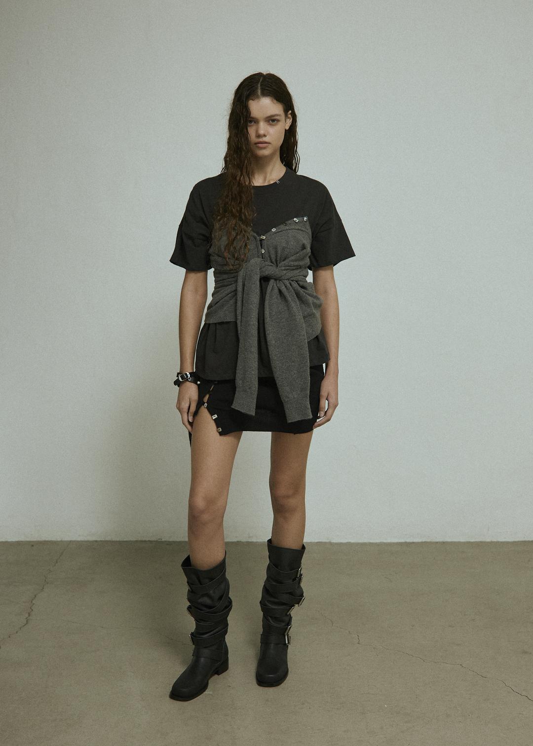 unbalanced knit cardigan (gray)