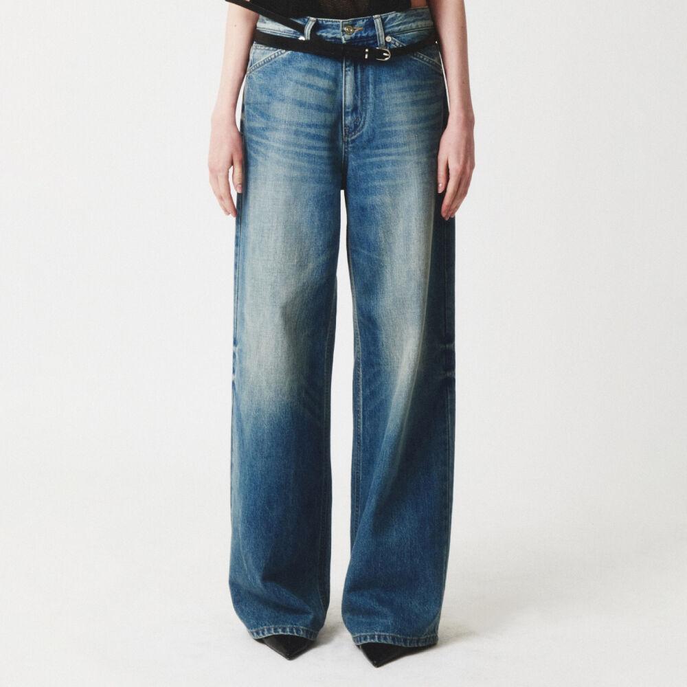 (W) 레인 미드라이즈 스트레이트 데님 팬츠 유니온 워시드 블루