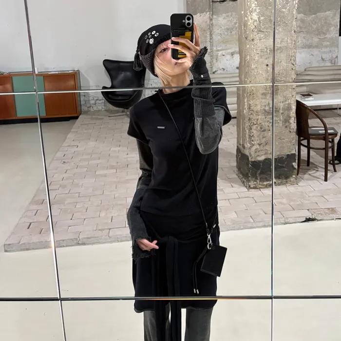 LAYERED LONG SLEEVE T-SHIRT-BLACK