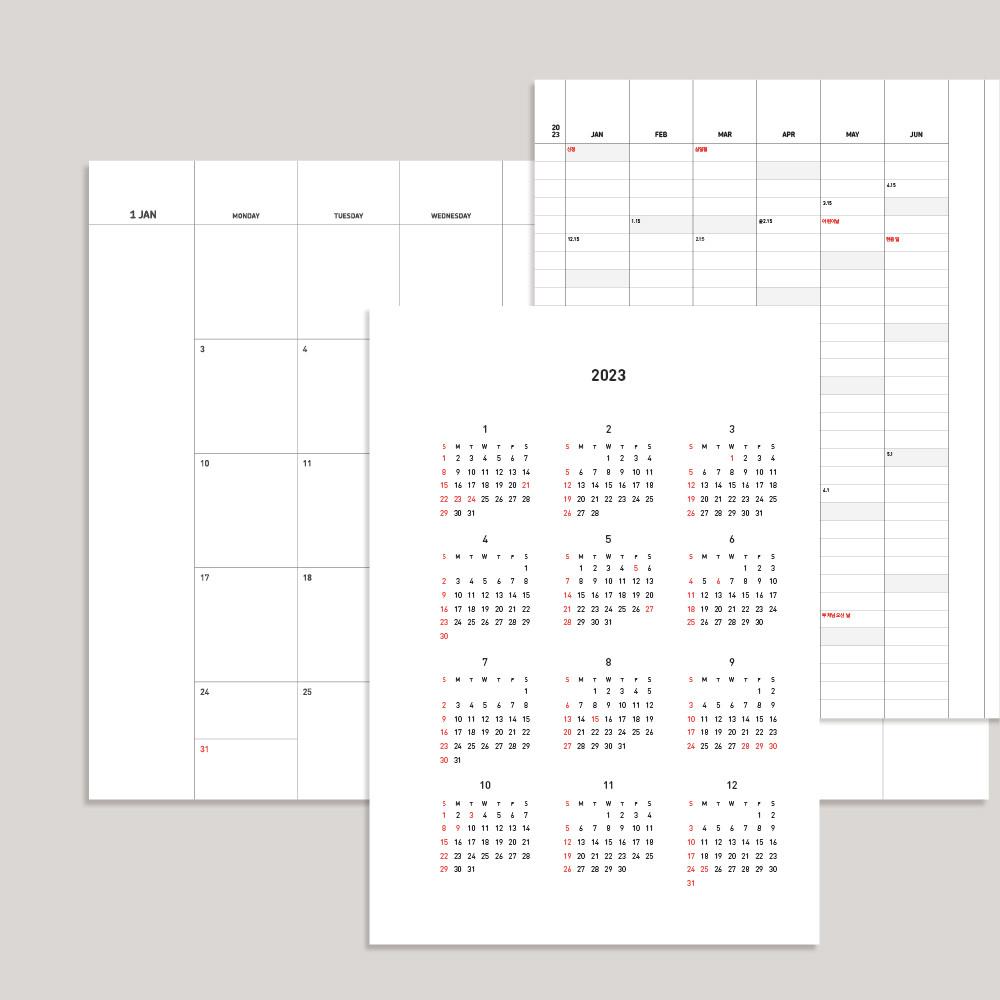 A5 6공 20공 바인더 다이어리 리필 속지 2023 분리형 먼슬리 플래너 날짜형