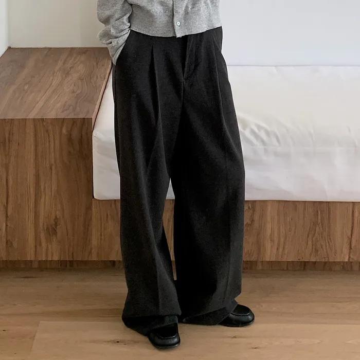 [알로하, 여울 PICK] 윈터ver) 원 턱 와이드 슬랙스 차콜 MDPT025FWCHARCOAL