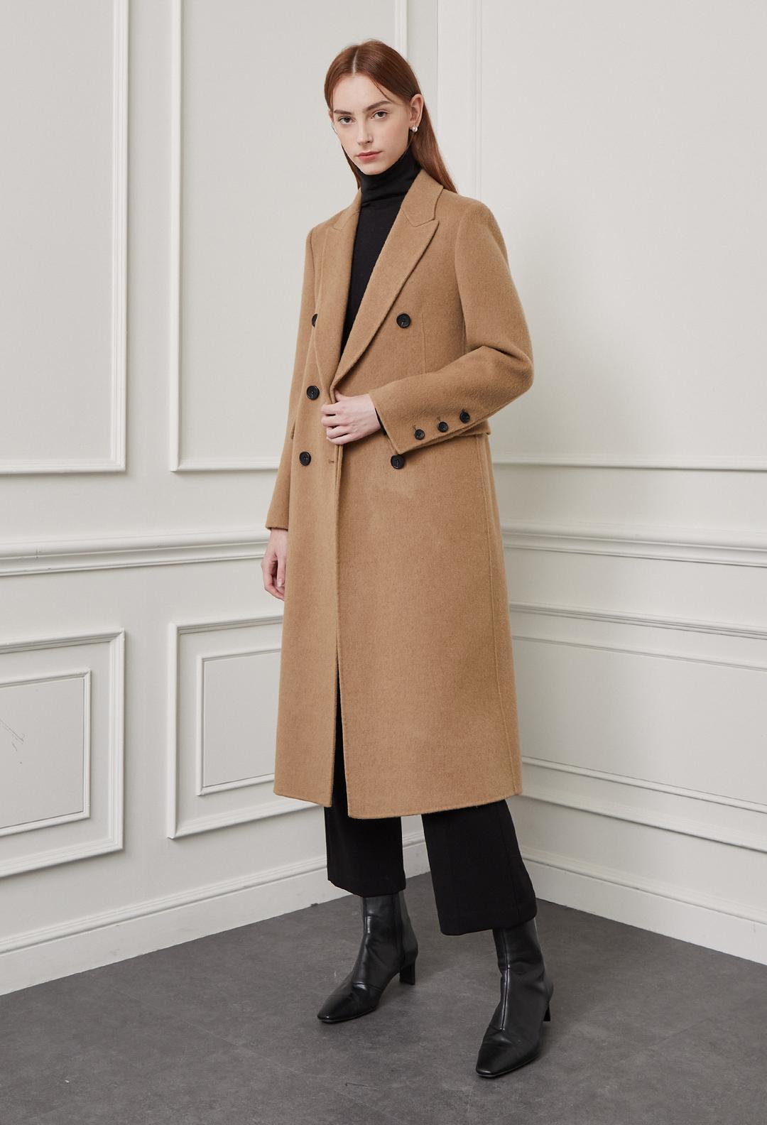 더블 브레스트 카멜 울 코트 (OLIVE)