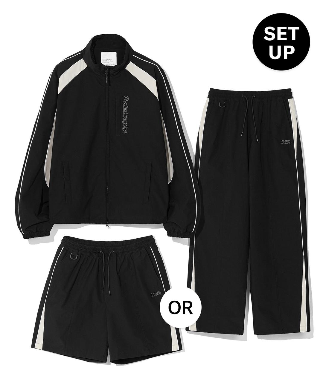 [배색ver.] [SET] 2-WAY 배색 테크 숏 자켓 셋업_블랙