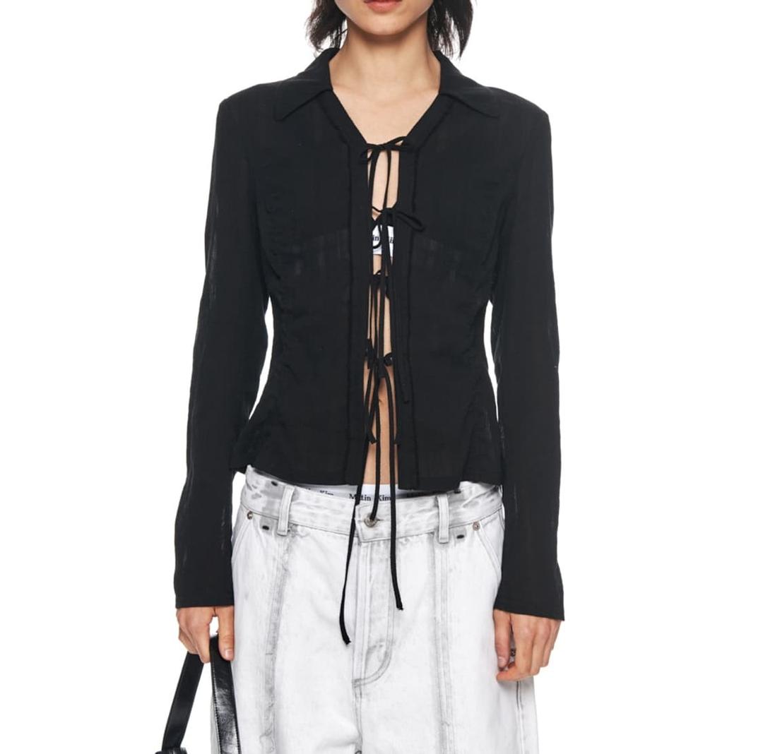 마뗑킴 블랙 셔링 롱슬리브 블라우스 | 후루츠패밀리