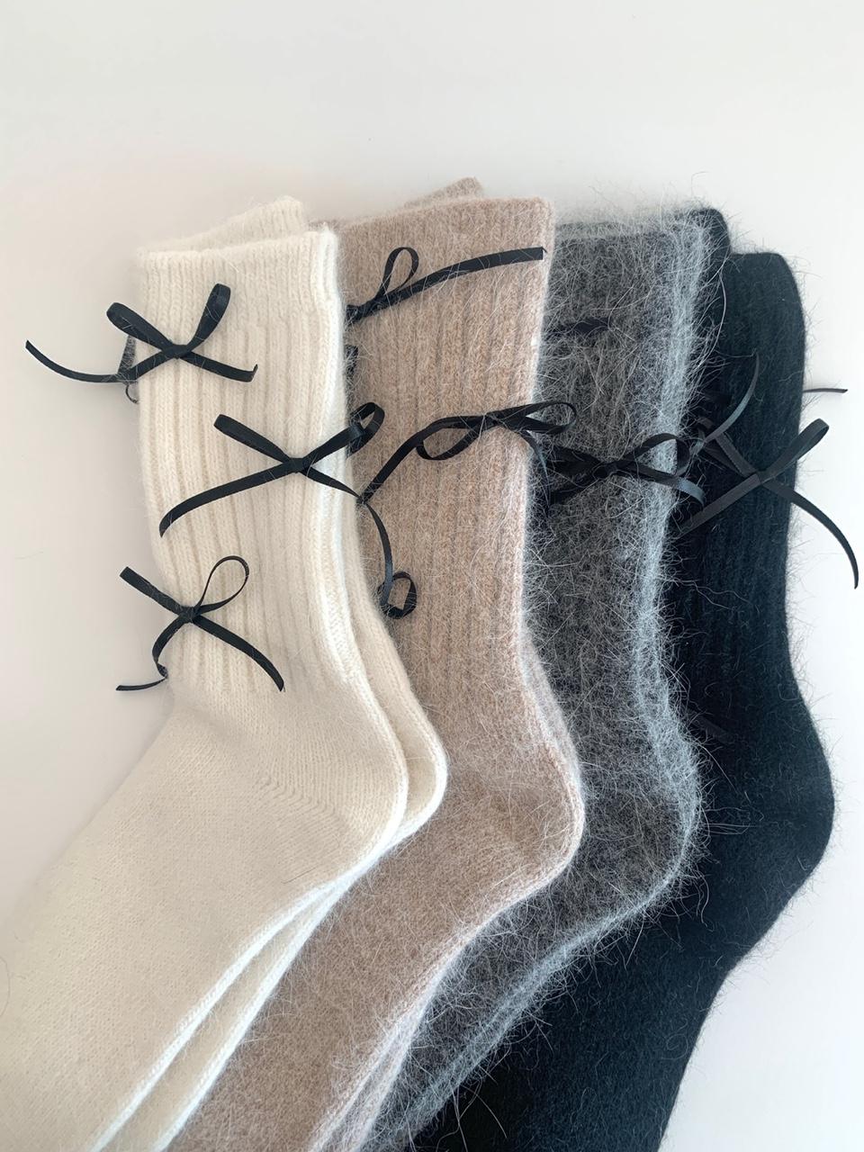 [디어마이데이] 러블리 블랙 리본 앙고라 양말(8colors)