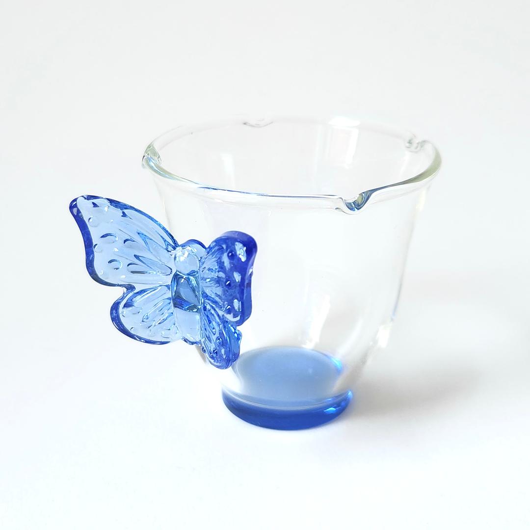 Blue Butterfly Handle Glass Cup