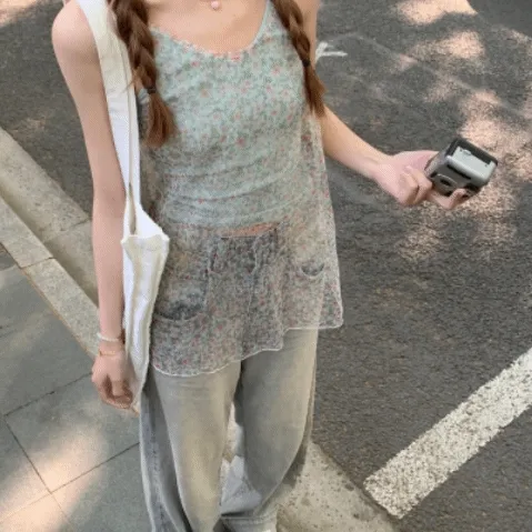 [레이어드/세트구성] 러블리 빈티지 플라워 레이어드 나시 SET