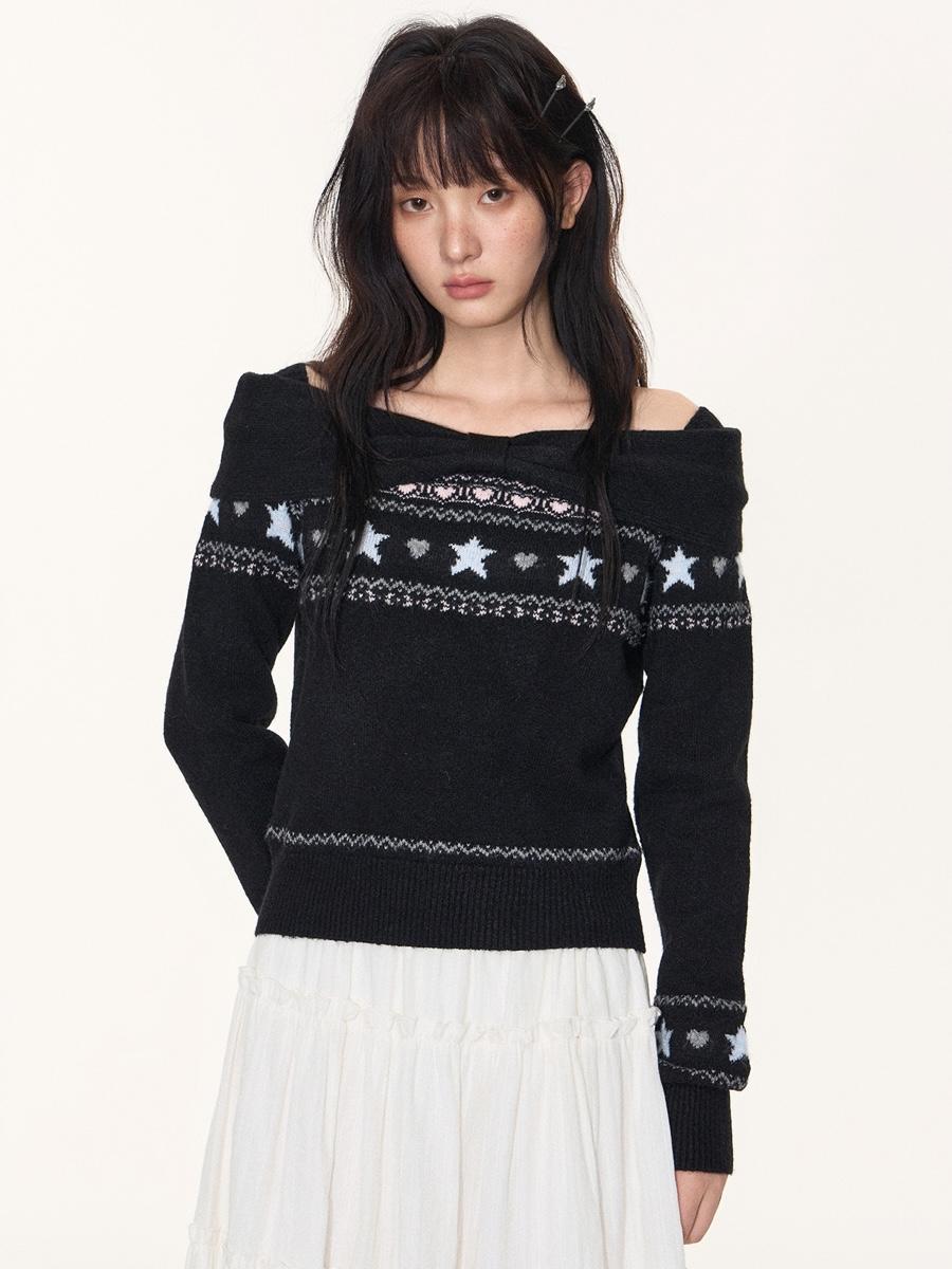 TAKEANAP Love Star Fair Isle Ribbon Sweater (2color)
