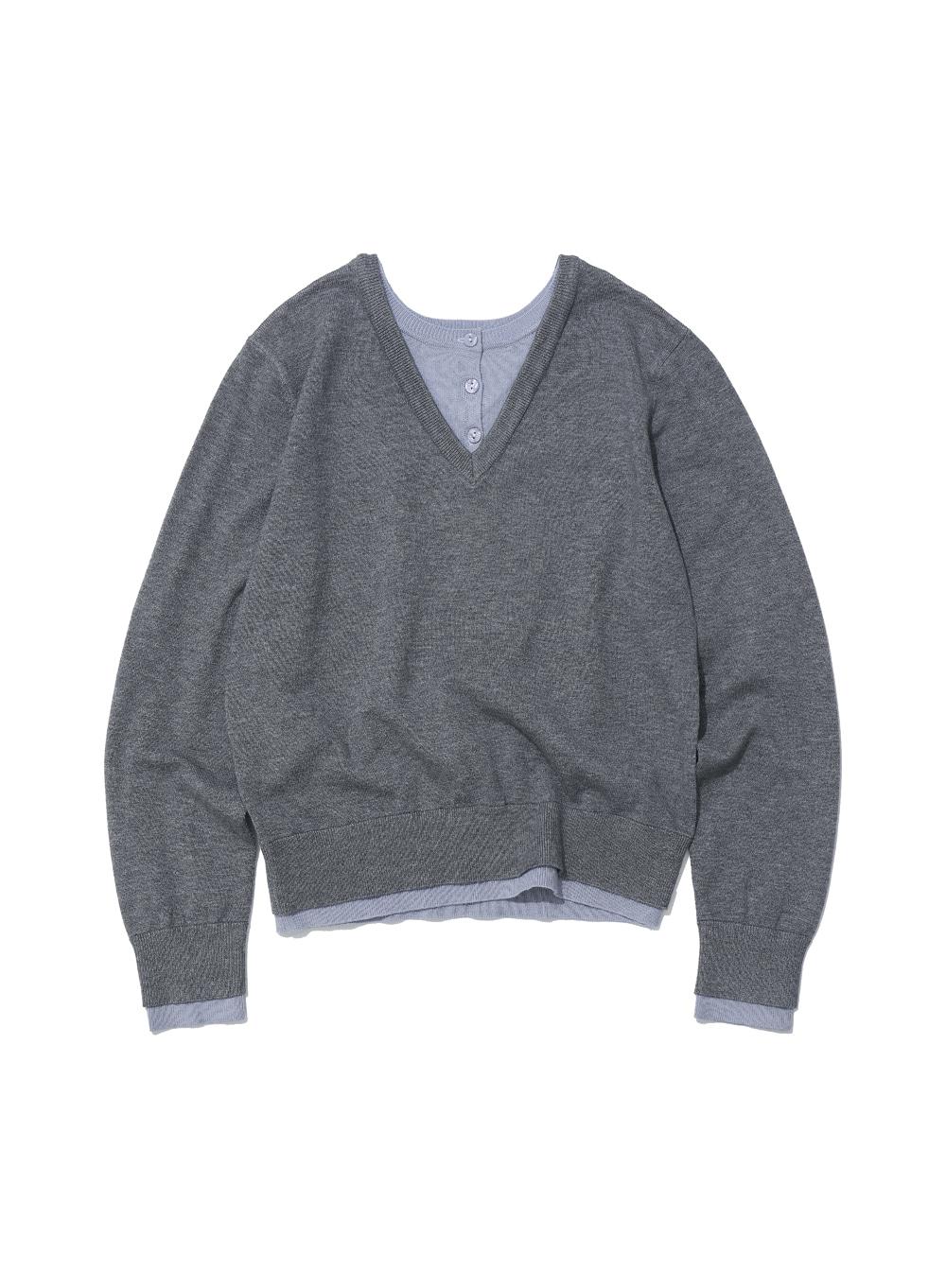 [WOMEN] COLORBLOCK DOUBLE LAYERED KNIT SWEATER_MELANGE