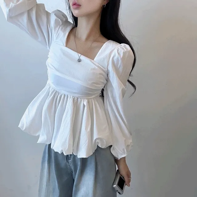 [가을🍂/여리핏] 제인,스퀘어 프릴 퍼프 긴팔 블라우스 [3color]